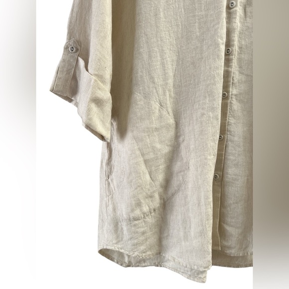 Chicos linen cream button down blouse roll up sleeve with pockets - Picture 2 of 4